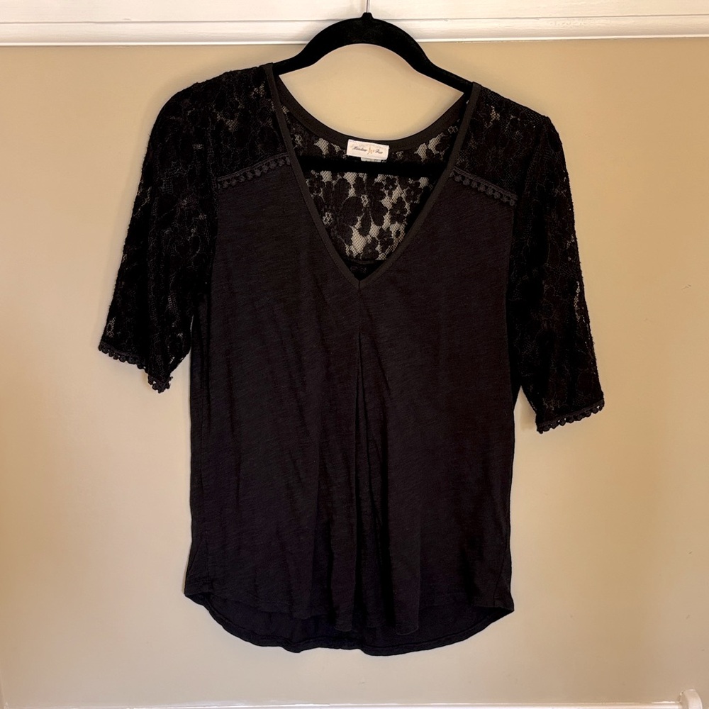 Meadow Rue from Anthropologie  Black Lace Sleeve Blouse. Size small